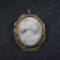 Antique 10K Carved Pink Cameo Brooch Pendant