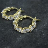 Small Vermeil Sterling Cz Latch Hoop Earrings