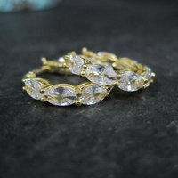 Small Vermeil Sterling Cz Latch Hoop Earrings