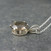 Vintage Sterling Smoky Quartz Solitaire Pendant Necklace