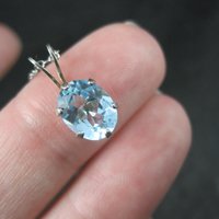 Vintage Sterling Blue Topaz Solitaire Pendant Necklace