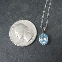 Vintage Sterling Blue Topaz Solitaire Pendant Necklace