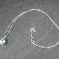 Vintage Sterling Blue Topaz Solitaire Pendant Necklace