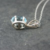 Vintage Sterling Blue Topaz Solitaire Pendant Necklace