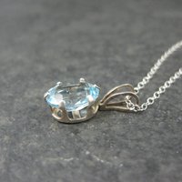 Vintage Sterling Blue Topaz Solitaire Pendant Necklace