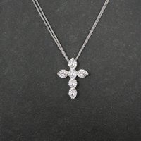 Estate Sterling Cz Cross Pendant Necklace