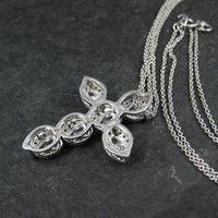 Estate Sterling Cz Cross Pendant Necklace