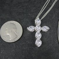 Estate Sterling Cz Cross Pendant Necklace