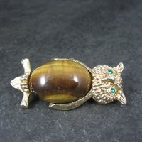 Vintage Tigers Eye Owl Brooch