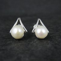 Estate Sterling Pearl Diamond Earrings