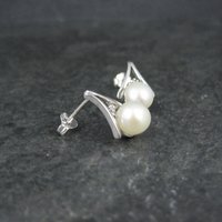 Estate Sterling Pearl Diamond Earrings