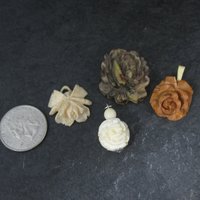 Lot of 4 Vintage Carved Flower Pendants Charms Brooch