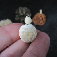 Lot of 4 Vintage Carved Flower Pendants Charms Brooch