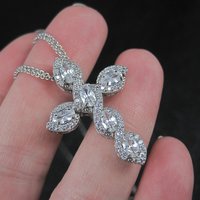 Estate Sterling Cz Cross Pendant Necklace