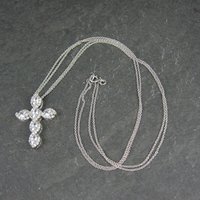 Estate Sterling Cz Cross Pendant Necklace