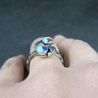 Southwestern Sterling Inlay Feather Ring Size 6 NOS