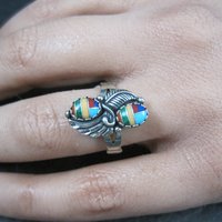 Southwestern Sterling Inlay Feather Ring Size 6 NOS