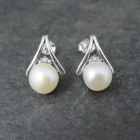 Estate Sterling Pearl Diamond Earrings