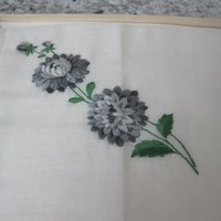 Vintage Swiss Embroidered Gray Flower handkerchief 15x15"