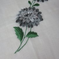 Vintage Swiss Embroidered Gray Flower handkerchief 15x15"