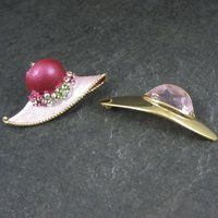 Lot of 2 Ladies Hats Brooches Estate