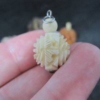 Lot of 4 Vintage Carved Flower Pendants Charms Brooch