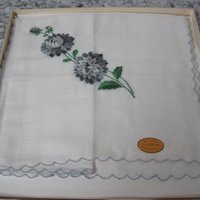 Vintage Swiss Embroidered Gray Flower handkerchief 15x15"