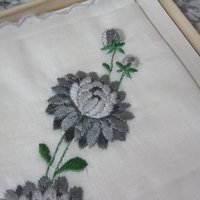 Vintage Swiss Embroidered Gray Flower handkerchief 15x15"