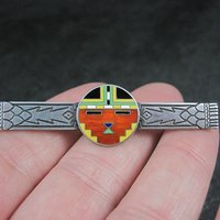 Art Deco Enamel Inlay Katchina Bar Pin Brooch Sterling Silver C Clasp