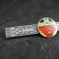 Art Deco Enamel Inlay Katchina Bar Pin Brooch Sterling Silver C Clasp