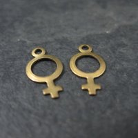 Lot of 2 Tiny Brass Woman Symbol Charms