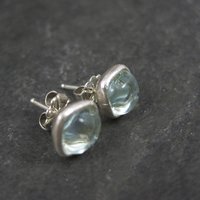Estate Sterling Carved Blue Art Glass Stud Earrings