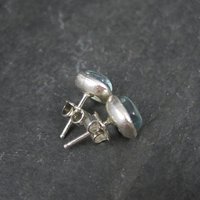 Estate Sterling Carved Blue Art Glass Stud Earrings
