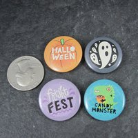 Set of 4 Halloween Pinback Pins 1 Inch