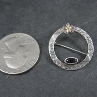 Sterling Antique Enamel Violet and Amethyst Circle Brooch C Clasp