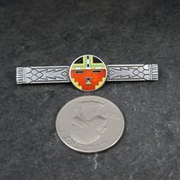 Art Deco Enamel Inlay Katchina Bar Pin Brooch Sterling Silver C Clasp