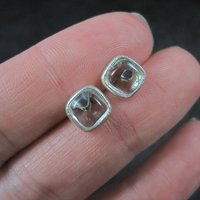Estate Sterling Carved Blue Art Glass Stud Earrings