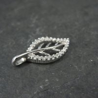 Vintage 10K White Gold Leaf Pendant | Diamond Accent Nature Jewelry
