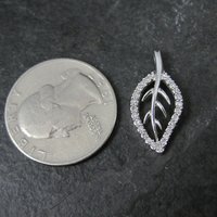 Vintage 10K White Gold Leaf Pendant | Diamond Accent Nature Jewelry
