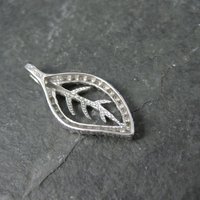 Vintage 10K White Gold Leaf Pendant | Diamond Accent Nature Jewelry