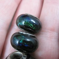 Lot of 3 Blue Green Black Art Glass Bead Charms Sterling Centers