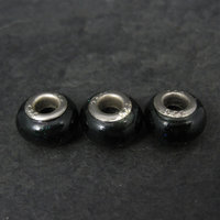 Lot of 3 Blue Green Black Art Glass Bead Charms Sterling Centers