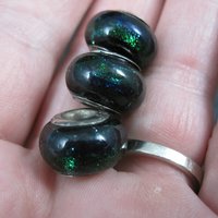 Lot of 3 Blue Green Black Art Glass Bead Charms Sterling Centers