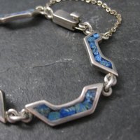 Mexican Silver Chip Inlay Bracelet 6.5 Inches Vintage Sterling Silver