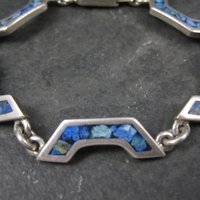Mexican Silver Chip Inlay Bracelet 6.5 Inches Vintage Sterling Silver