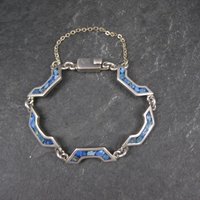 Mexican Silver Chip Inlay Bracelet 6.5 Inches Vintage Sterling Silver