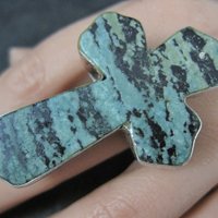 Huge Vintage Pixie Turquoise Cross Ring Size 7.5