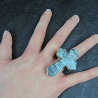 Huge Vintage Pixie Turquoise Cross Ring Size 7.5