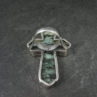 Huge Vintage Pixie Turquoise Cross Ring Size 7.5