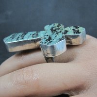 Huge Vintage Pixie Turquoise Cross Ring Size 7.5